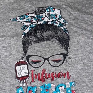 Graphic 'Infusion Nurse’ Tee with Blue Bandana Accent